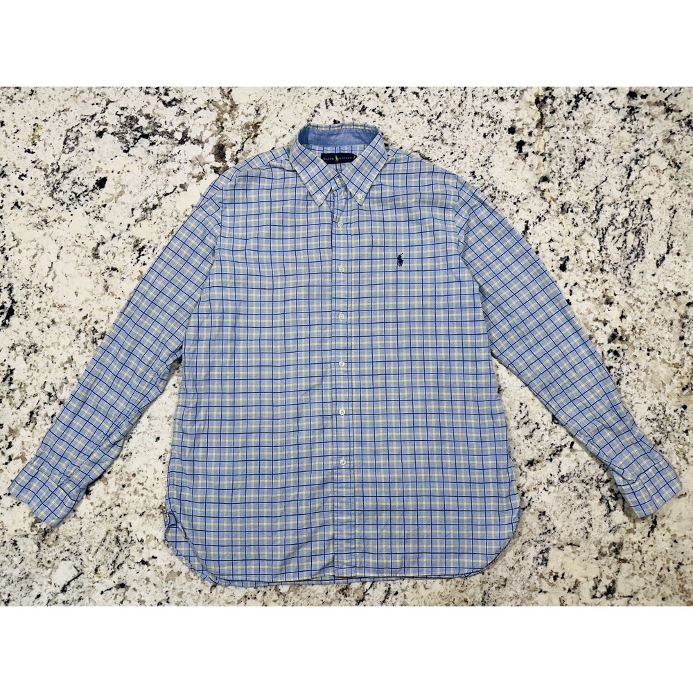NWOT Ralph Lauren Men Long Sleeve Plaid Button Up Dark Pink Blue Shirt Sz Large